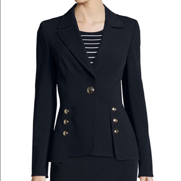 Escada Jackets & Blazers - Escada Navy with Gold Buttons Scuba Peplum Blazer